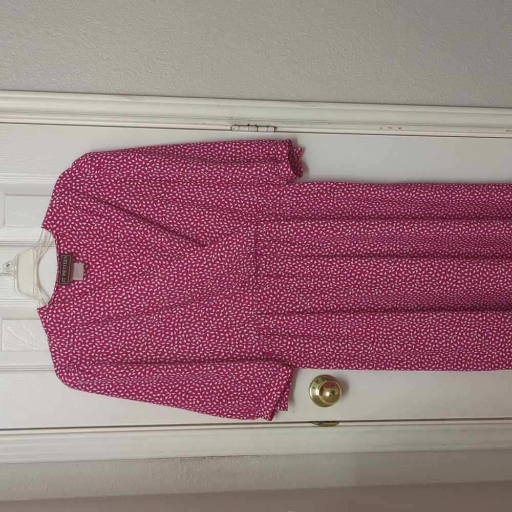 Vintage ‘80s JT Petites Cranberry Pink V-Neck 3/4 Sleeve Blouson Midi Dress